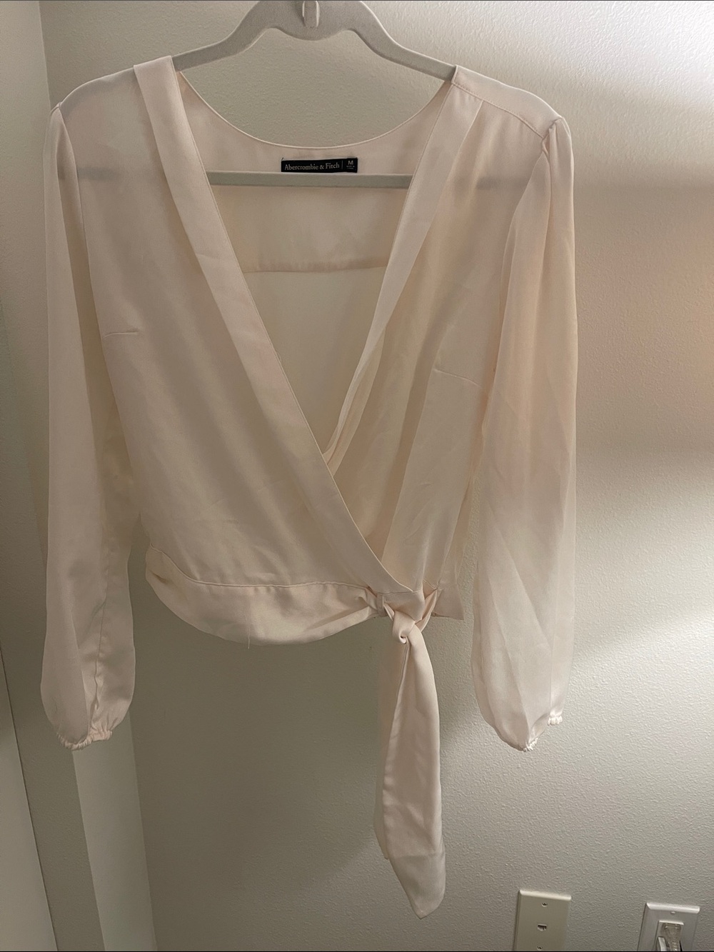 Abercrombie Soft Cream Wrap Cropped Blouse with Side Tie
